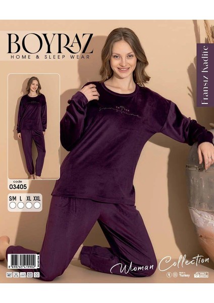 Boyraz 03405 Fransız Kadife Kumaş Uzun Kol Pijama Takımı