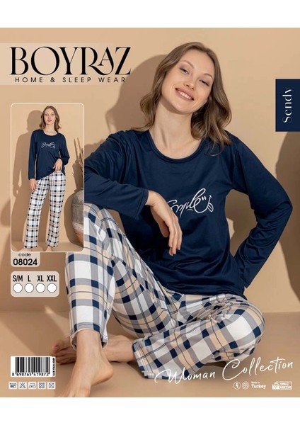 Boyraz 08024 Kadın Sendy Kumaş Uzun Kol Pijama Takımı