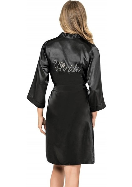 Arias Closet Siyah Kısa Saten Bride Sabahlık