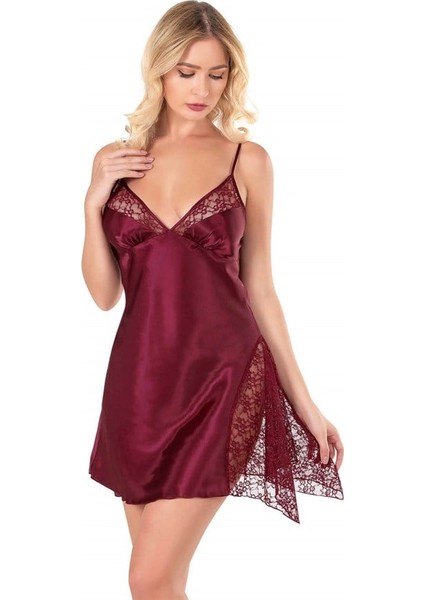 Arias Closet Bordo Kısa Saten Gecelik