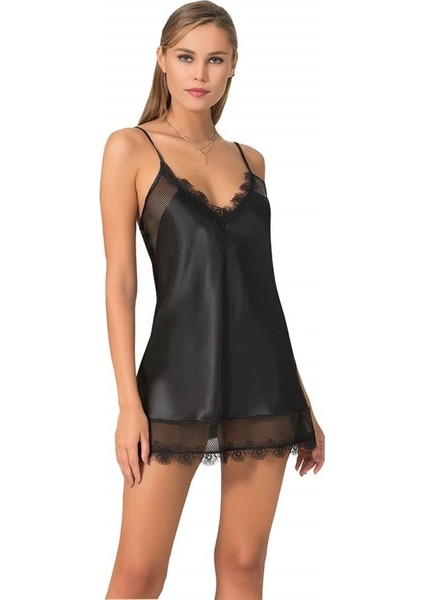 Arias Closet Siyah Kısa Saten Gecelik