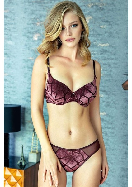 Arias Closet Kadife Balenli Destekli Dolgulu Askıları Çıkabilen Sütyen ve Slip Takım