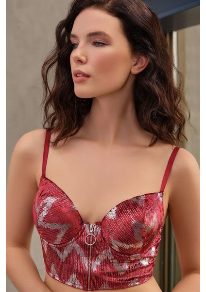 Arias Closet Kadife Balenli Destekli Dolgulu Parlak Baskılı Fermuar Detaylı Büstiyer ve Pantolon Pijama Takım fiyatları