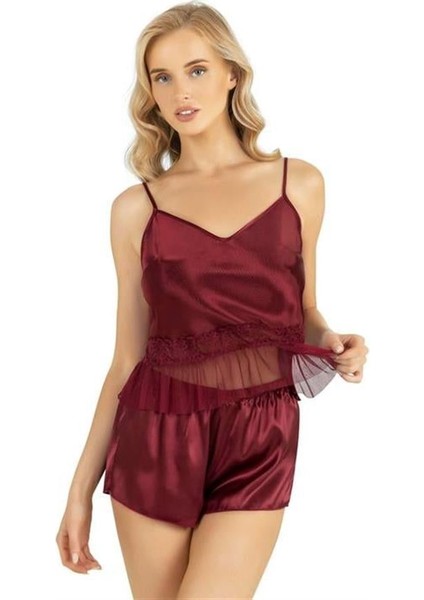 Arias Closet Bordo Saten Şort Takımı 9209