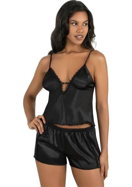 Arias Closet Siyah Saten Şort Takımı 9207
