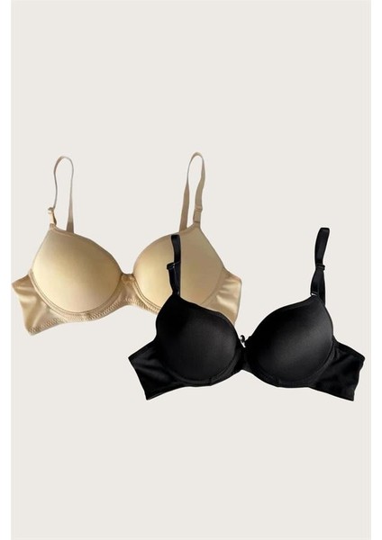 Arias Closet Siyah-Ten 2'li Mikro Kumaş Push Up Dolgulu Balenli Günlük Destekli Sütyen indirimleri