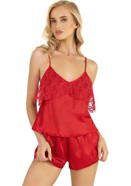 Arias Closet Kırmızı Saten Şort Takımı 9214