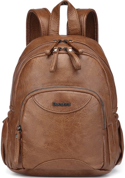 Barcelona Çok Cepli Günlük Orta Boy Kadın Kaliteli Sırt Çantası 1906 Camel
