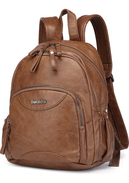 Barcelona Çok Cepli Günlük Orta Boy Kadın Kaliteli Sırt Çantası 1906 Camel fiyatları