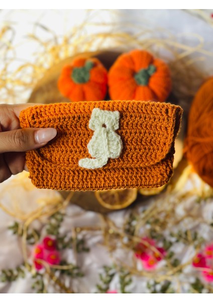 El Yapımı Kedi Figürlü Kadın Kartlık Cüzdan