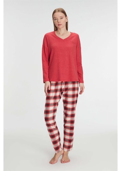 Arias Closet Pamuklu Kışlık Kare Desenli Uzun Kol Pijama Takımı