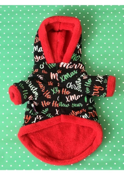 Yılbaşı Temalı Çok Renkli Polar Kapüşonlu Köpek Ceketi modelleri