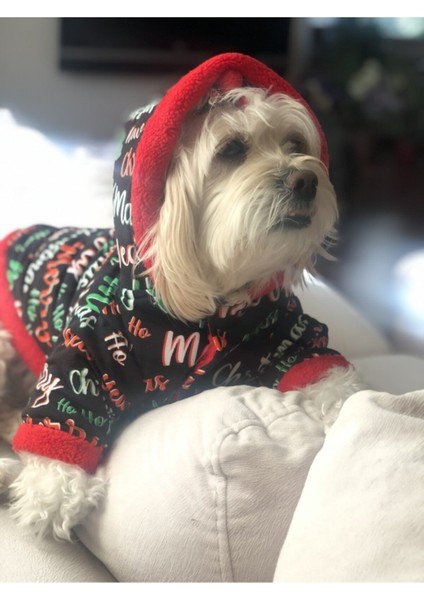 Yılbaşı Temalı Çok Renkli Polar Kapüşonlu Köpek Ceketi indirimleri