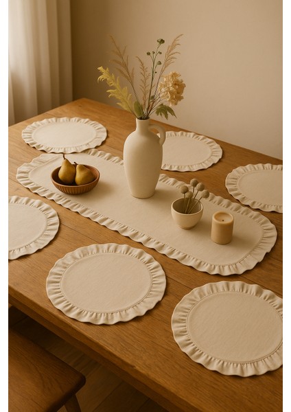 Eko | 7 Parça Sofra Sunum Seti - 1 Adet Fırfırlı Runner - 6 Adet Fırfırlı Supla Amerikan Servisi fırsatları