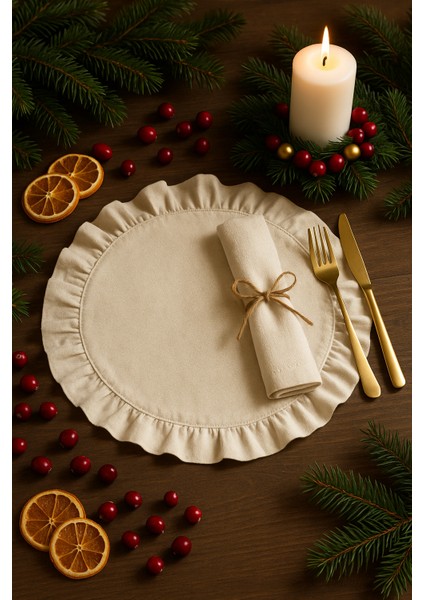 Eko | 6'lı Fırfırlı Keten Yuvarlak Amerikan Servisi fırsatları