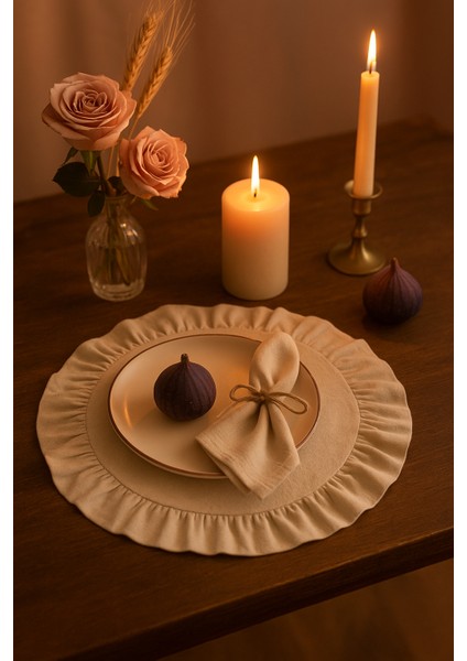 Eko | 6'lı Fırfırlı Keten Yuvarlak Amerikan Servisi indirimleri