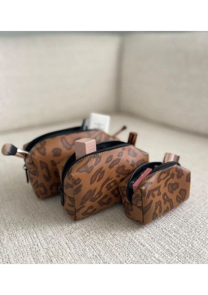 Leopar Desenli 4'lü Makyaj Çantası fiyatları
