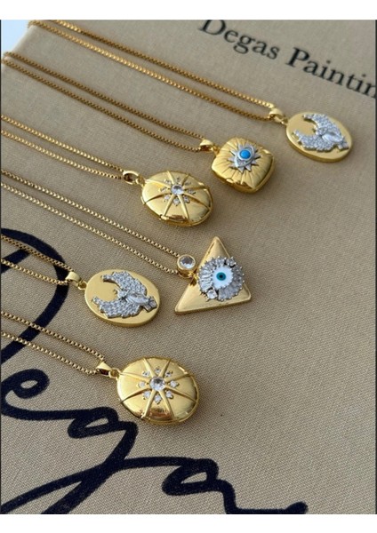 Gold Renkli Çelik Üçgen Detaylı Göz Kolye fiyatları