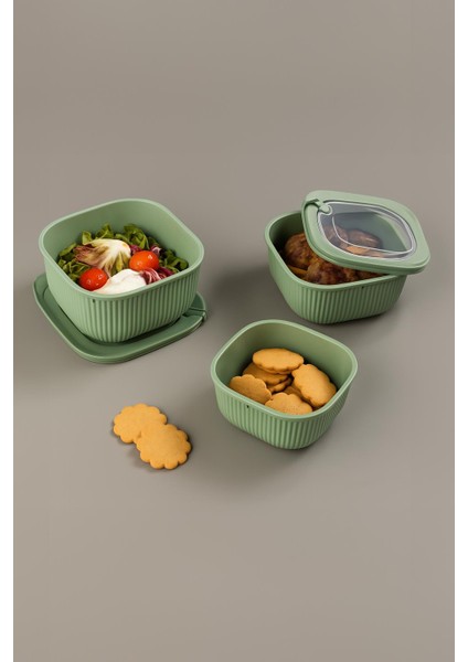 Kare 3 Parça Vakumlu Sızdırmaz Hava Almaz Saklama Kabı Seti Yeşil (1800/1100/600 Ml) fiyatları