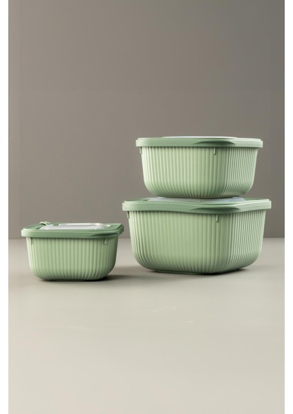 Kare 3 Parça Vakumlu Sızdırmaz Hava Almaz Saklama Kabı Seti Yeşil (1800/1100/600 Ml) modelleri