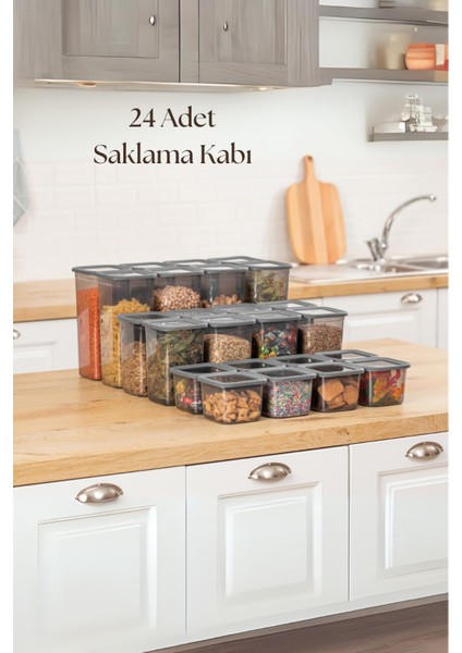24'lü 3 Boy Kavanoz Seti & Saklama Kabı & Erzak Kabı 8X650/1300/1900 ml (40 Lı Etiket Hediyeli)