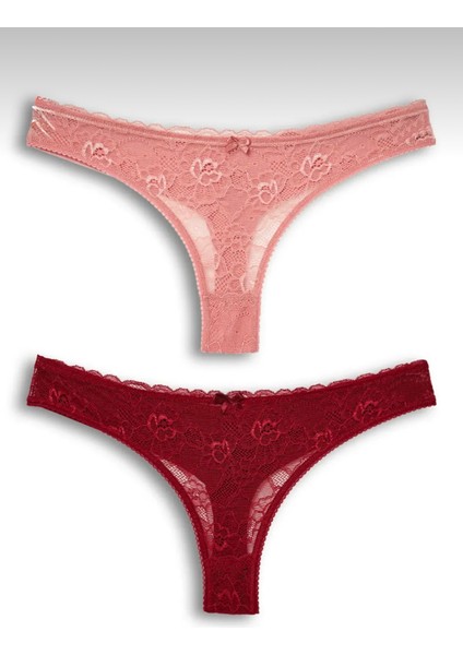 Kadın Dantelli 2'li Tanga Set Külot-Tanga-String