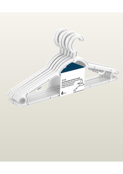 37 cm Döner Başlı Beyaz Askı 6 Lı Set