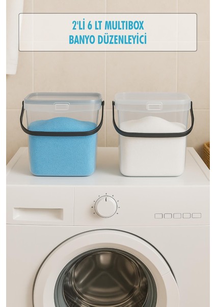 2 Li Multibox Deterjanlık Kutusu & Banyo Düzenleyici & Saklama Kutusu 6 Lt Şeffaf