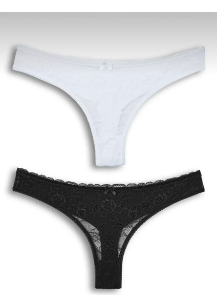 Kadın Dantelli 2'li Tanga Set Külot-Tanga-String