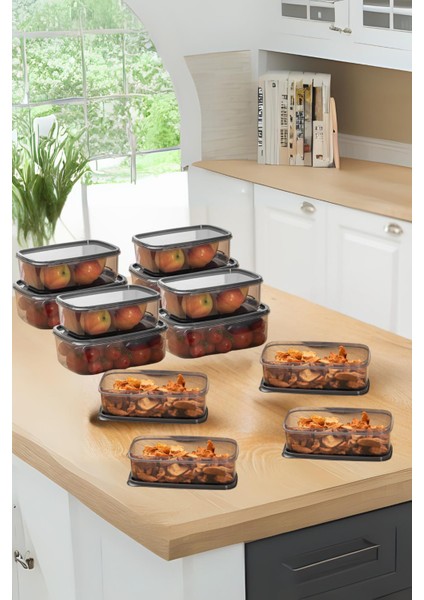 Oval 12 Parça Hava Almaz Sızdırmaz Saklama Kabı Seti Füme 4X(300/500/800 Ml)