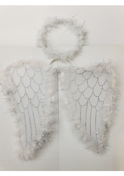 Beyaz Otrişli Dantel Tüllü Peri Kanadı ve Peri Tacı Seti 45X40 cm fırsatları