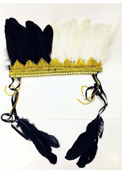 Siyah Beyaz Renk Tüylü Kızılderili Başlığı | Taraftar Başlığı