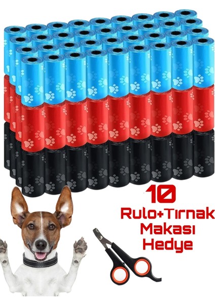 10 Rulo Ekolojik Köpek ve Kedi Dışkı Poşeti, Tırnak Makası, 150 Parça Set