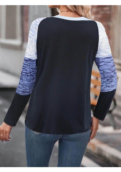 Kadın Uzun Kollu Yuvarlak Yaka Baskılı Düğme Detay Süprem Bluz fiyatları