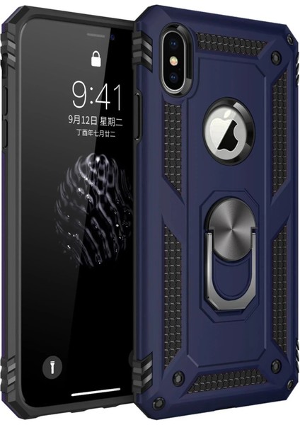 Bfs iPhone x Kılıf Sofya Yüzüklü Silikon Kapak - Lacivert