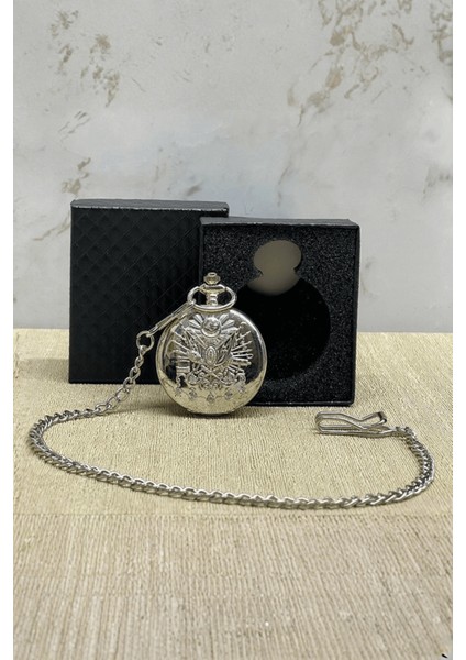 Büro Ev Ofis Hediyesi Için Kutulu Silver Osmanlı Devlet Armalı Köstekli Saat fiyatları