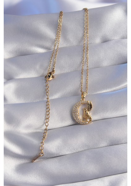 316L Çelik Zincir Gold Renk Kuş Figürlü Zirkon Taşlı Ay Tasarımlı Kolye - TJ-BKO8763 fiyatları