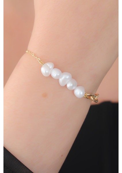 Gold Renk Inci Boncuk Model Kadın Bileklik - TJ-BB5129
