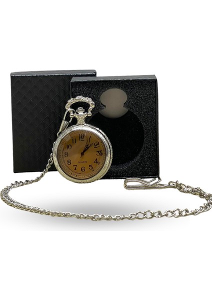 Büro Ev Ofis Hediyesi Için Kutulu Silver Stil Camlı Köstekli Saat