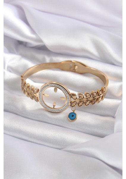 316L Çelik Gold Renk Çeyrek Takılabilen Zirkon Taş Detay Kadın Kelepçe - TJ-BB5548 fiyatları