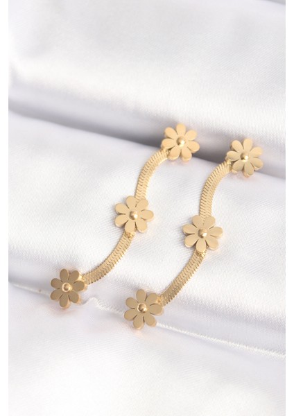 316L Çelik Gold Renk Italyan Zincir Papatya Küpe - TJ-BKP8801