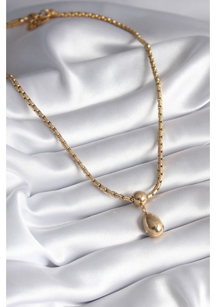 316L Çelik Gold Renk Yılan Sırtı Zincir Model Damla Sallantı Kadın Kolye - TJ-BKO8288 fiyatları