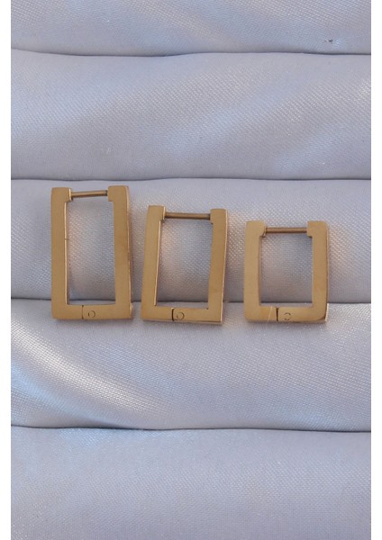 316L Çelik Gold Renk Dikdörtgen Küpe Seti - TJ-BKP9159