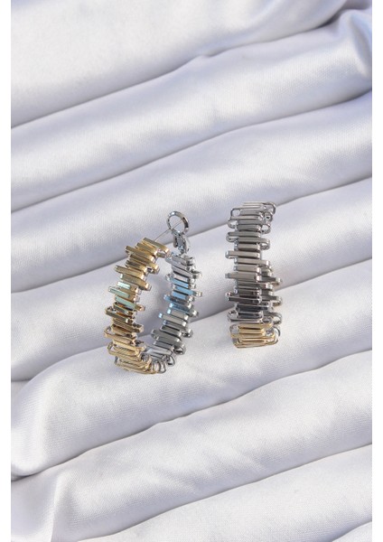 Pirinç Gold Gümüş Renkli Tırtıklı Halka Küpe - TJ-BKP9228