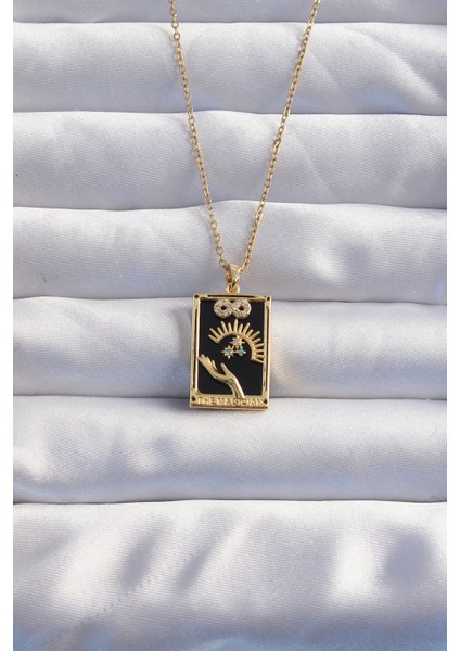 316L Çelik Zincir Gold Renk Sonsuzluk Detay Zirkon Taşlı Tarot Kolye - TJ-BKO8983