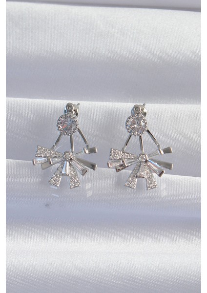 Pirinç Gümüş Renk Zirkon Taşlı Yassı Fiyonk Model Küpe - TJ-BKP9300 fiyatları