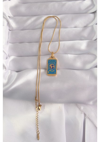 316L Çelik Gold Renk Mavi Mineli El Figür Tarot Kolye - TJ-BKO9040 fiyatları