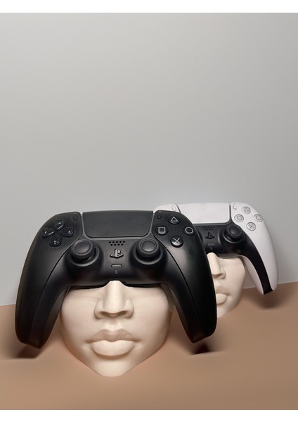 Lumieco Beyaz Renk Yüz Şeklinde Ps Dualsense Stand – Taş Tozu El Yapımı Playstation Konsol Tutucu modelleri