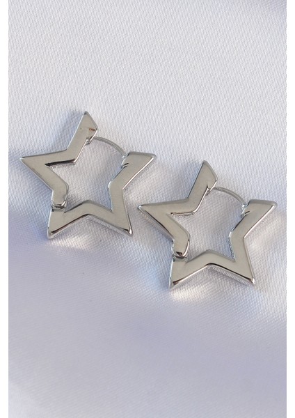 Pirinç Gümüş Renk Yıldız Küpe - TJ-BKP8983