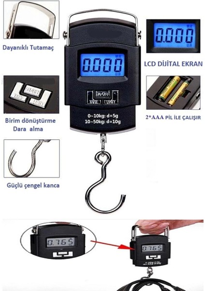 Elektronik Dijital El Kantarı 50 kg Terazi Tartı 10 gr Hassasiyet